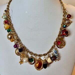 Gorgeous Uploaded Gold Toned Charm Necklace Loaded with Charms